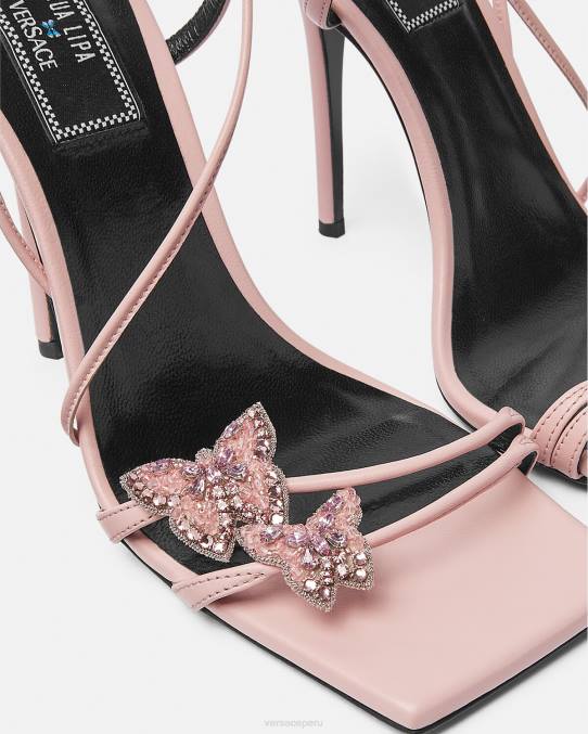 Versace zapato mujer sandalias de raso con mariposas de cristal 6BPV437 rosa