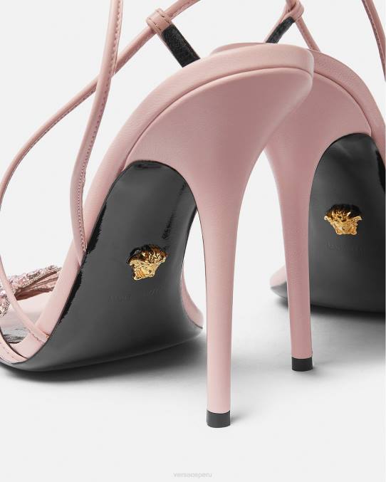 Versace zapato mujer sandalias de raso con mariposas de cristal 6BPV437 rosa