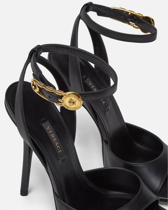 Versace zapato mujer sandalias de tacón alto con imperdible 6BPV449 negro