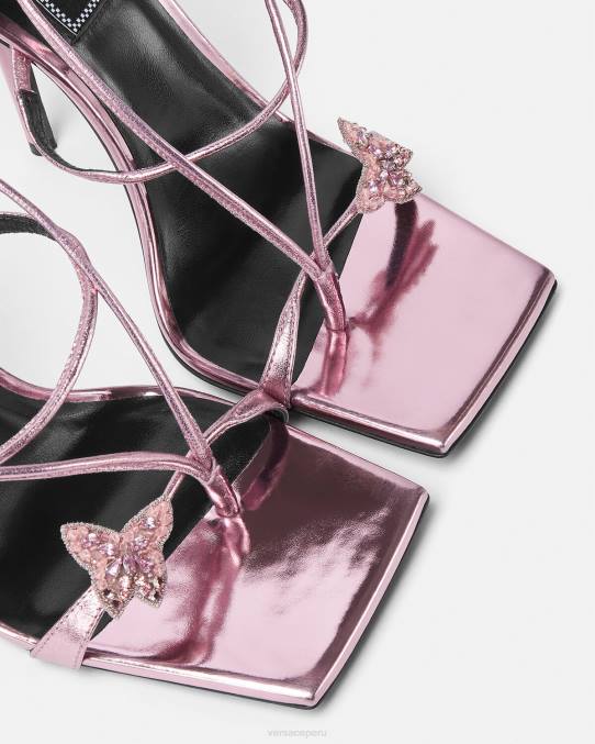 Versace zapato mujer sandalias metalizadas con mariposas de cristal 6BPV434 rosa