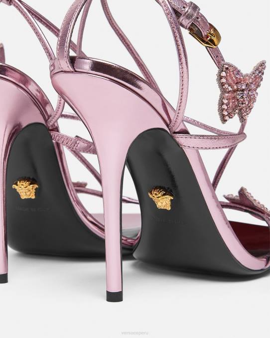 Versace zapato mujer sandalias metalizadas con mariposas de cristal 6BPV434 rosa