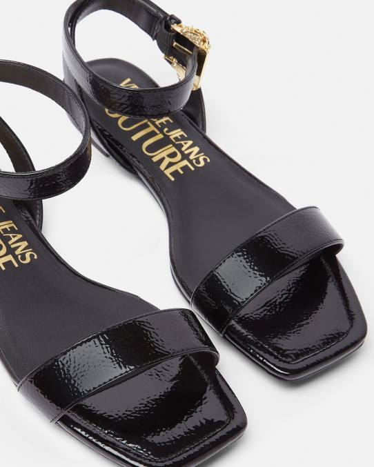 Versace zapato mujer sandalias planas Millie con hebilla barroca 6BPV2259 negro