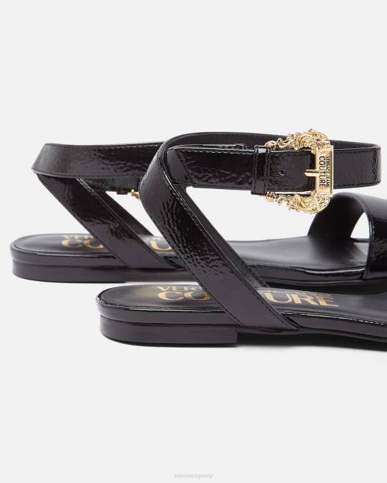 Versace zapato mujer sandalias planas Millie con hebilla barroca 6BPV2259 negro