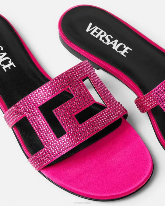 Versace zapato mujer sandalias planas con greca maze y cristales 6BPV471 rosa