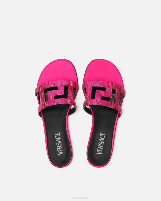 Versace zapato mujer sandalias planas con greca maze y cristales 6BPV471 rosa