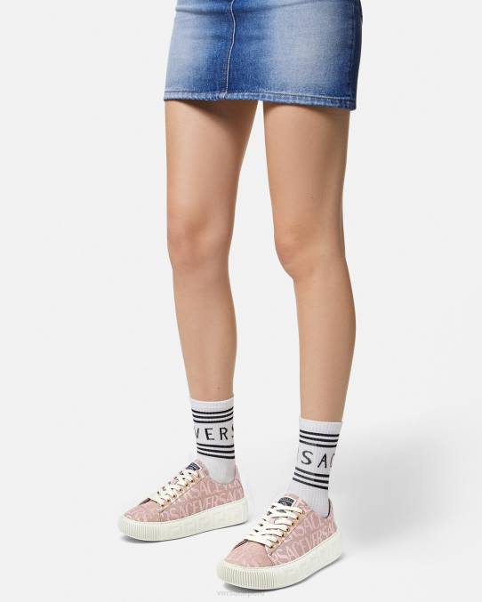 Versace zapato mujer zapatillas con greca en toda la prenda 6BPV499 rosa y estampado