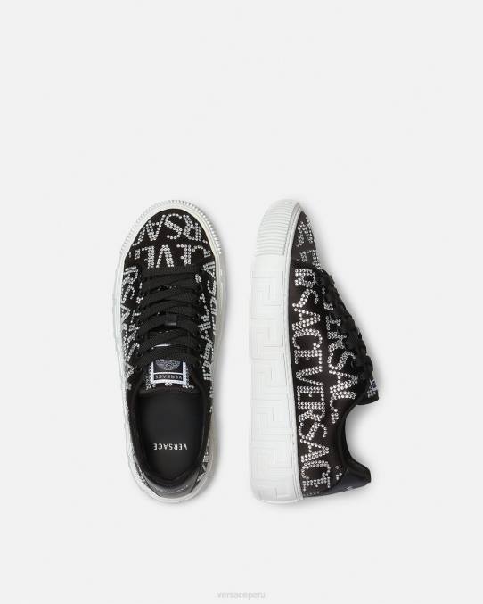 Versace zapato mujer zapatillas con greca en toda la prenda con cristales 6BPV498 negro