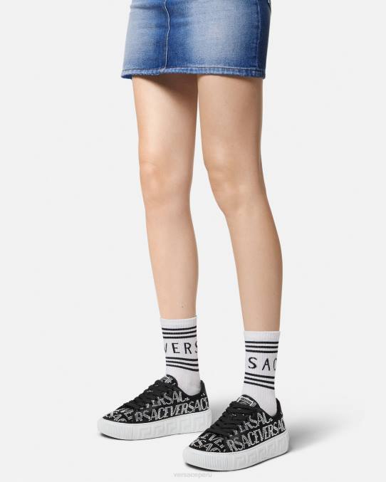 Versace zapato mujer zapatillas con greca en toda la prenda con cristales 6BPV498 negro