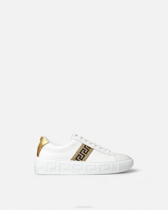 Versace zapato mujer zapatillas con grecas 6BPV501 Oro blanco