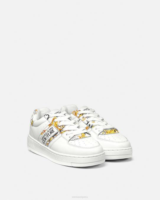 Versace zapato mujer zapatillas con logo Brush Couture Meyssa 6BPV2295 oro y blanco