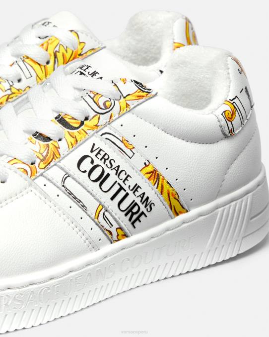 Versace zapato mujer zapatillas con logo Brush Couture Meyssa 6BPV2295 oro y blanco