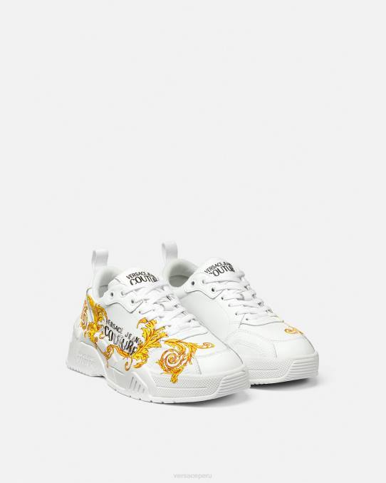 Versace zapato mujer zapatillas de alta costura con logo Stargaze 6BPV2310 oro y blanco