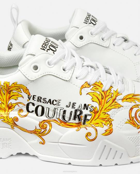 Versace zapato mujer zapatillas de alta costura con logo Stargaze 6BPV2310 oro y blanco