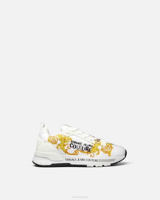 Versace zapato mujer zapatillas dinámicas de alta costura con logo 6BPV2279 oro y blanco