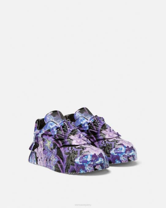 Versace zapato mujer zapatillas odissea con diseño barroco y orquídeas 6BPV512 violeta y estampado