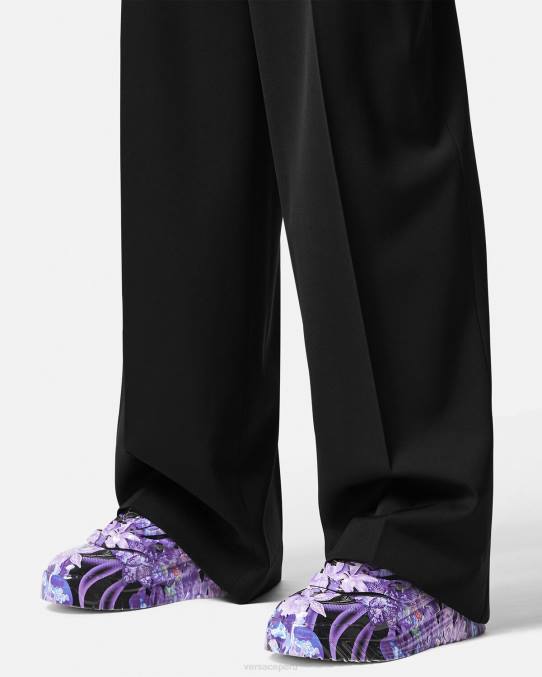 Versace zapato mujer zapatillas odissea con diseño barroco y orquídeas 6BPV512 violeta y estampado