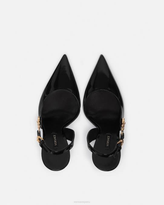 Versace zapato mujer zapatos de tacón con hebilla de seguridad y charol 6BPV490 negro