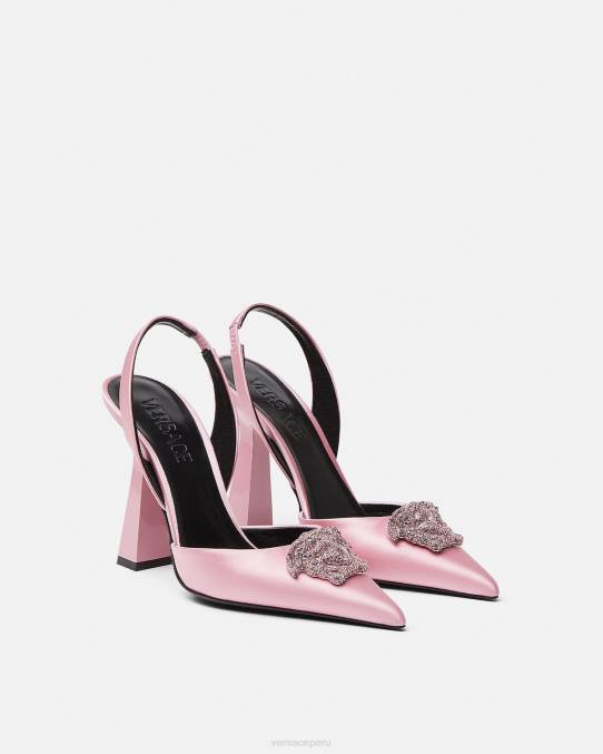 Versace zapato mujer zapatos de tacón con tira trasera de raso la medusa con cristales 6BPV487 Rosa claro