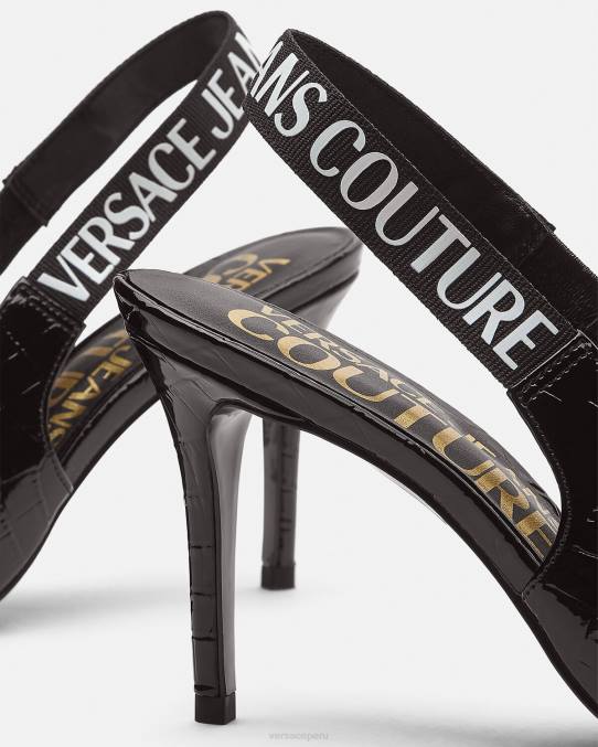 Versace zapato mujer zapatos de tacón con tira trasera y logo 6BPV2307 negro