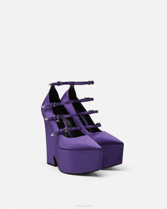 Versace zapato mujer zapatos de tacón tempest con plataforma de satén 6BPV496 Violeta