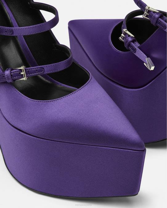 Versace zapato mujer zapatos de tacón tempest con plataforma de satén 6BPV496 Violeta