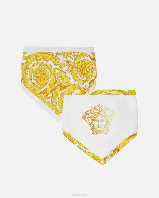 Versace accesorios niños babero barroco para bebé paquete de 2 6BPV1845 Oro blanco