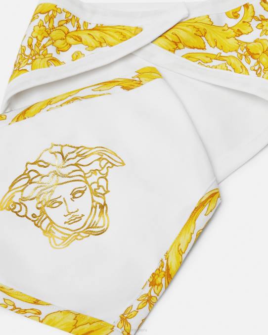 Versace accesorios niños babero barroco para bebé paquete de 2 6BPV1845 Oro blanco