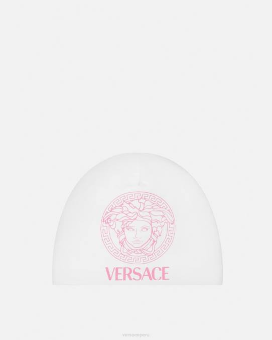 Versace accesorios niños gorro de bebé con medusa 6BPV1817 blanco y rosa