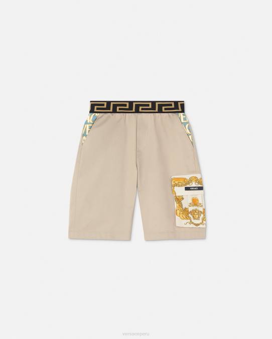 Versace ropa niños pantalones cortos con greca y concha barroca 6BPV2086 beige