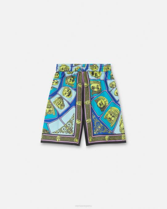 Versace ropa niños pantalones cortos de seda le maschere 6BPV2122 imprimir
