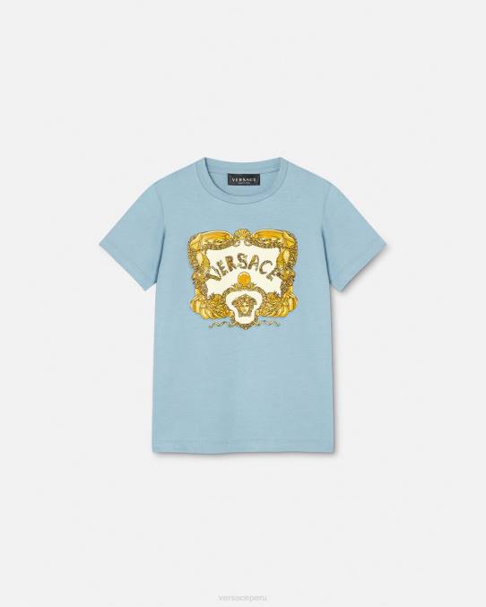 Versace ropa niños camiseta barroca de conchas marinas 6BPV2084 azul claro