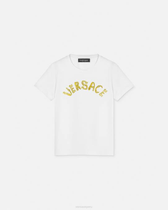 Versace ropa niños camiseta con logo 6BPV1933 Oro blanco
