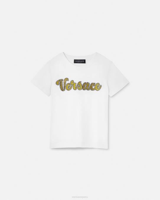 Versace ropa niños camiseta con logo de cristal 6BPV2020 blanco