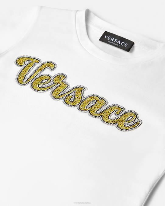 Versace ropa niños camiseta con logo de cristal 6BPV2020 blanco
