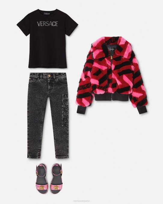 Versace ropa niños camiseta con logo de cristal 6BPV2021 negro