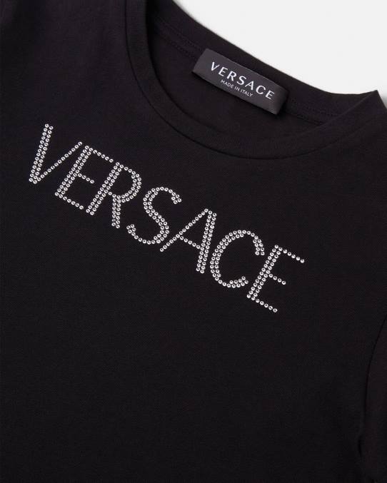 Versace ropa niños camiseta con logo de cristal 6BPV2021 negro