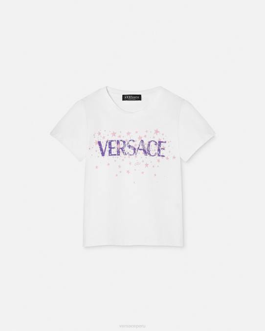 Versace ropa niños camiseta con logo y estrellas 6BPV1951 blanco y estampado