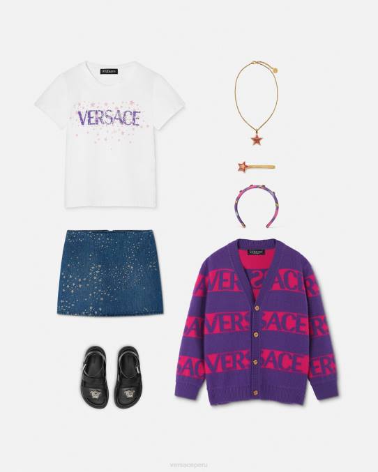 Versace ropa niños camiseta con logo y estrellas 6BPV1951 blanco y estampado