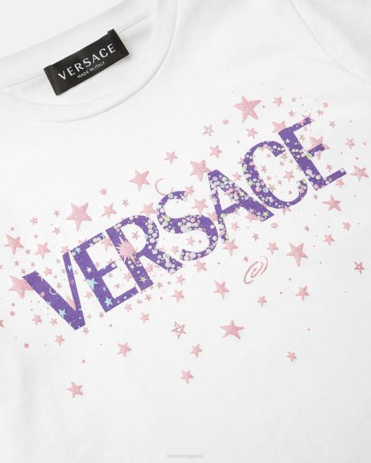 Versace ropa niños camiseta con logo y estrellas 6BPV1951 blanco y estampado