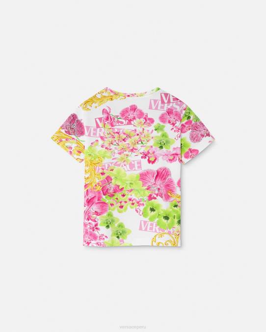 Versace ropa niños camiseta con logo y orquídea 6BPV1970 blanco y estampado