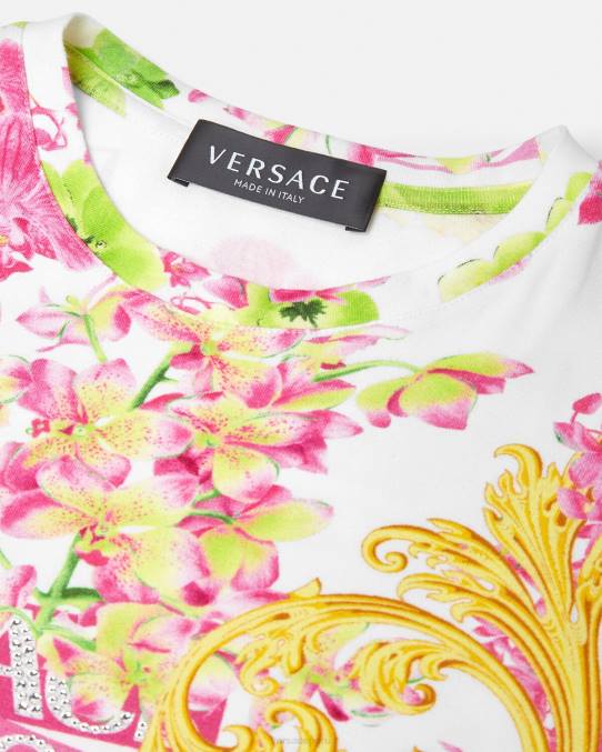 Versace ropa niños camiseta con logo y orquídea 6BPV1970 blanco y estampado