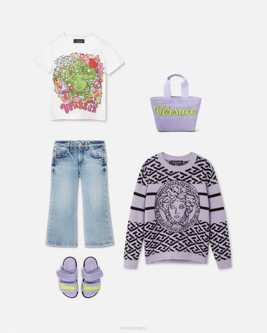 Versace ropa niños camiseta medusa \"paz y amor\" 6BPV2002 blanco y estampado