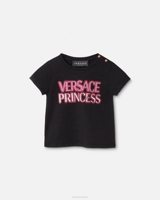 Versace ropa niños camiseta para bebé logo "princesa" 6BPV1867 negro