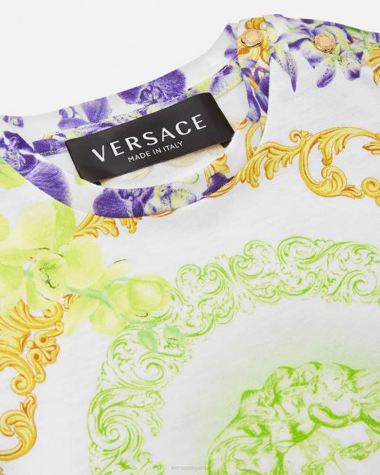 Versace ropa niños camiseta para bebé orquídea medusa 6BPV1866 blanco y estampado