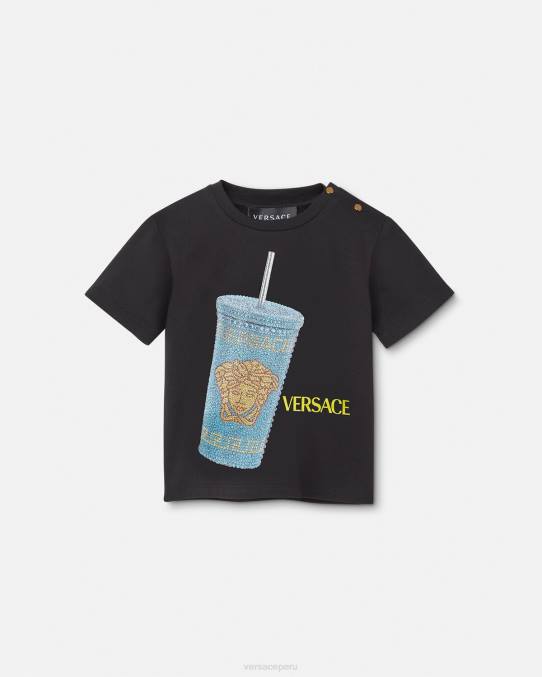 Versace ropa niños taza de viaje camiseta para bebé 6BPV1925 negro y estampado