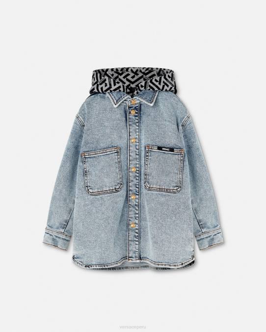 Versace ropa niños chaqueta vaquera con capucha la greca 6BPV2119 azul claro