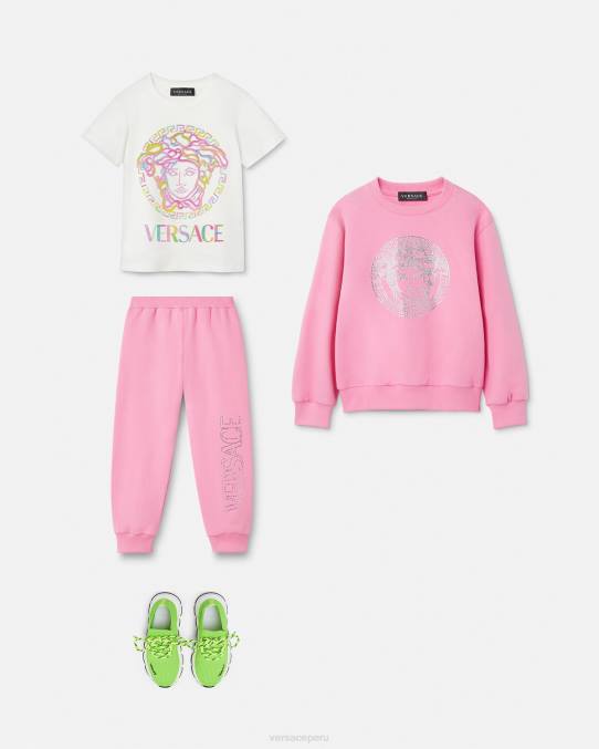 Versace ropa niños pantalones deportivos con logo de cristal 6BPV2023 rosa