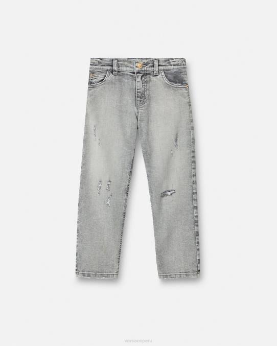 Versace ropa niños jeans desgastados con medusa 6BPV2135 gris