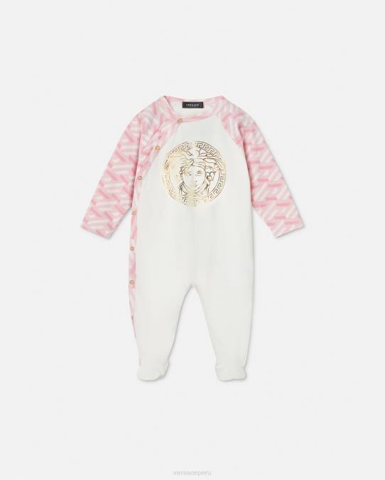 Versace ropa niños pelele de bebé con medusa la greca 6BPV1831 rosa y blanco