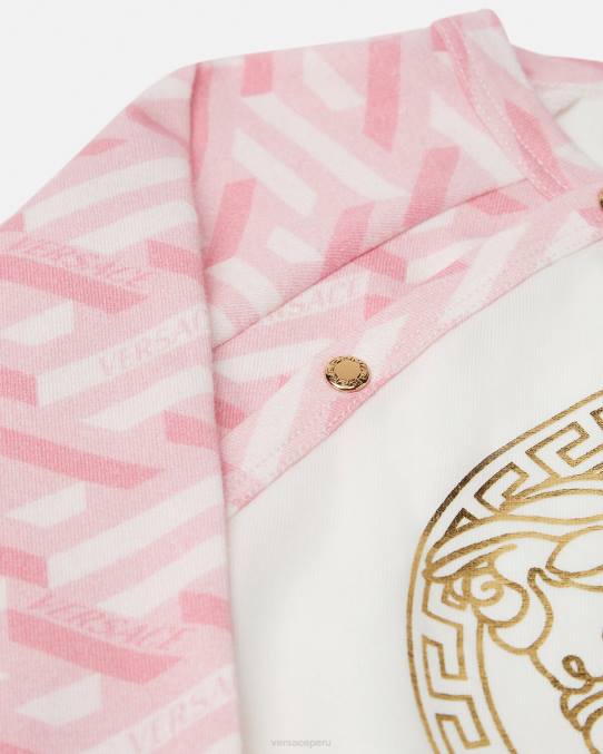 Versace ropa niños pelele de bebé con medusa la greca 6BPV1831 rosa y blanco